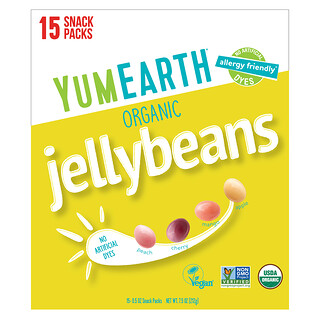 YumEarth, Ekologiska gelébönor, 15 mellanmålsförpackningar, 14 g styck
