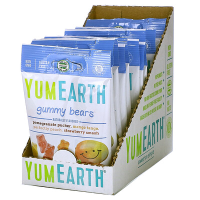 YumEarth Жевательные мишки, разные вкусы, 12 упаковок, 71 г (2,5 унции) каждая