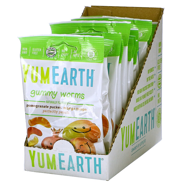 YumEarth‏, Gummy Worms, Assorted Flavors, 12 Packs, 2.5 oz (71 g) Each