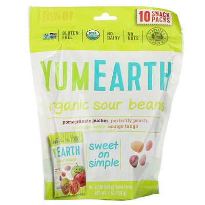 YumEarth Органическая маринованная фасоль, ассорти вкусов, 10 упаковок снеков, 19,8 г (0,7 унции) каждая