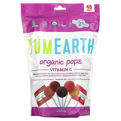 YumEarth органические леденцы, витаминC, ассорти, 40леденцов, 241г (8,5унции)