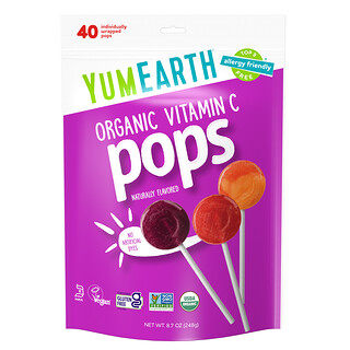 YumEarth, Organic Vitamin C Pops, Assorted, 40 Individually Wrapped Pops, 8.7 oz (248 g)