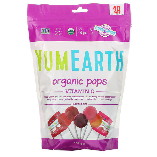 YumEarth, Organic Pops, Vitamin C, Assorted Flavors, 40 Pops, 8.5 oz (241 g)