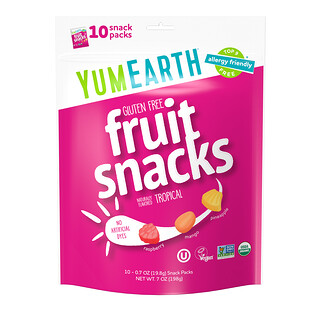 YumEarth, Gluteenittomat hedelmänaulat, trooppiset, 10 naposteltavaa, 0,7 oz (19,8 g) / pakkaus