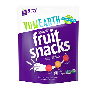 YumEarth, 글루텐 무함유 과일 스낵, 인기 메뉴, 5팩, 각 19.8g(0.7oz)