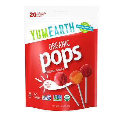 Product Image for YumEarth, Organic Pops, Assorted Flavors, 20 Pops, 4.3 oz (124 g)