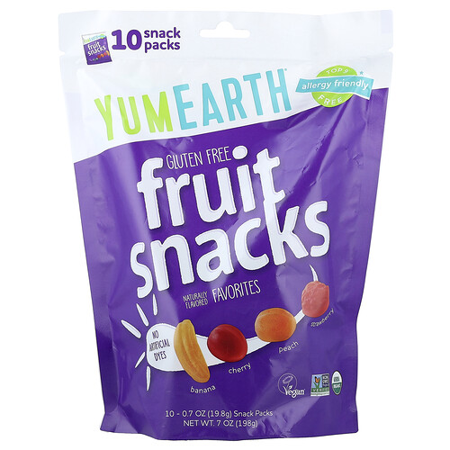 YumEarth, Gluten Free Fruit Snacks, glutenfreie Fruchtsnacks, Favorites, 10 Snack-Packs, je 19,8 g (0,7 oz.)