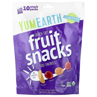 YumEarth, Glutenfri frugtsnacks, favoritter, 10 snackpakker, 0,7 oz (19,8 g) pr. stk.
