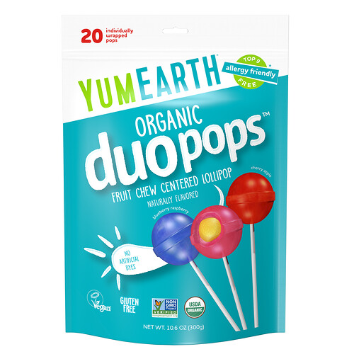 YumEarth, Luomu Duopops™, erilaisia, 20 palaa, 300 g