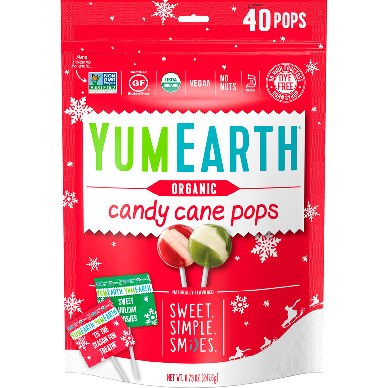 YumEarth, Organic, Candy Cane Pops, Wild Peppermint, 40 Pops, 8.73 oz