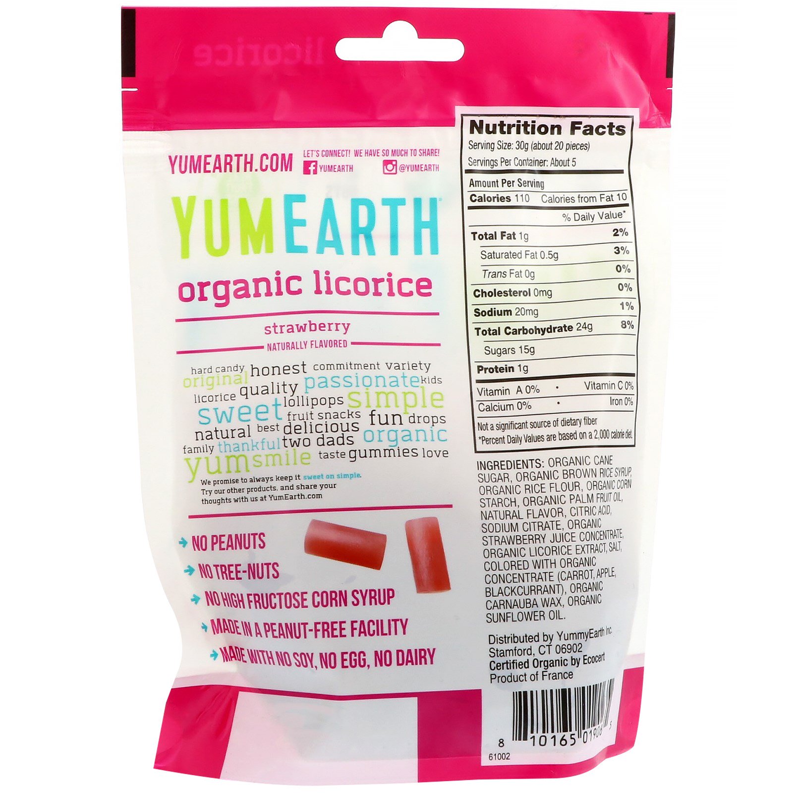 YumEarth, Organic Licorice, Strawberry, 5 oz (142 g) - iHerb