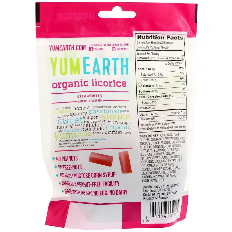 YumEarth, Organic Licorice, Strawberry, 5 oz (142 g) iHerb