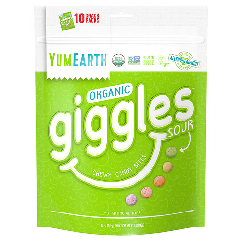 YumEarth, Organic Giggles, Sour, 10 Snack Packs, 0.5 oz (14 g) Each