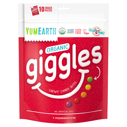 Yumearth Organic Giggles, Chewy Candy Bites, 10 Snack Packs, 0.5 oz (14 g) Each