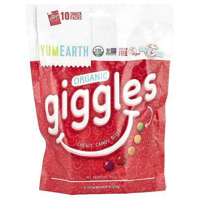 YumEarth  Organic Giggles  Chewy Candy Bites  10 Snack Packs  0.5 oz (14 g) Each