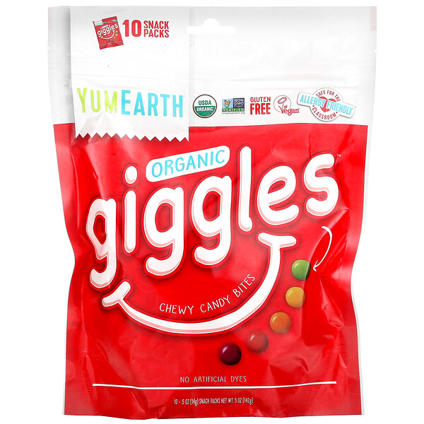 Organic Giggles，耐嚼糖果零食，10 包零食包，每包 0.5 盎司（14 克）