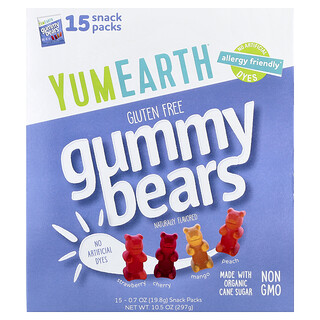 YumEarth, Gummy Bears, Gummibärchen, verschiedene Früchte, 15 Snack-Packs, je 19,8 g (0,7 oz.).