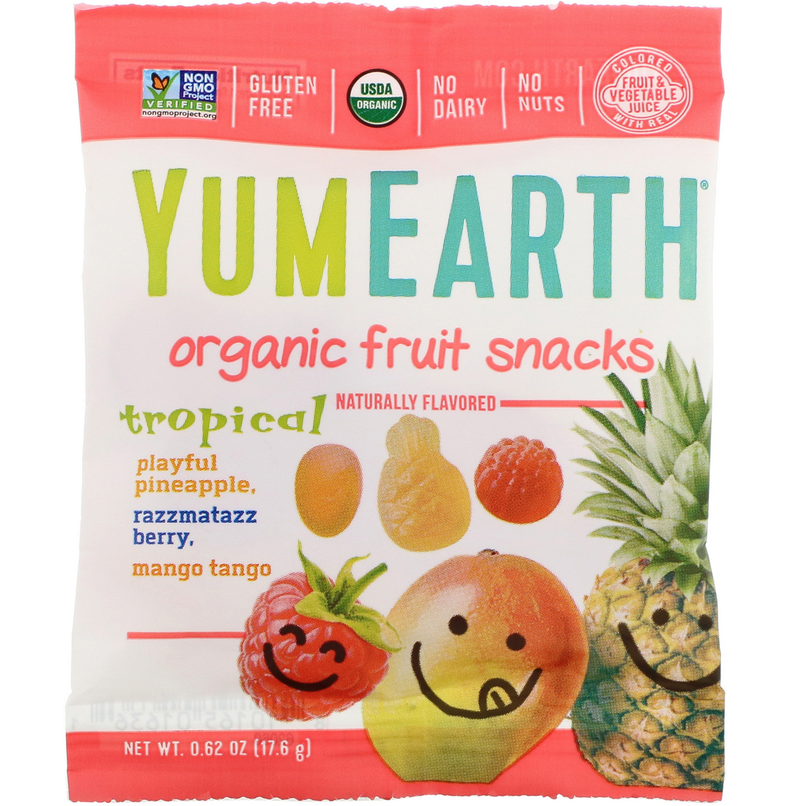 YumEarth, Organic Fruit Snacks, Tropical, 0.62 oz (17.6 g) - iHerb