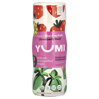 Yumi Organic Rice-Free Puffs 8+ Months Strawberry Basil 1.5 oz (42.5 g)