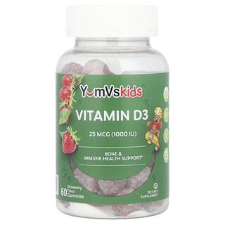 YumVs, Vitamín D3, jahoda, 25 μg (1 000 IU), 60 gumových bonbonů