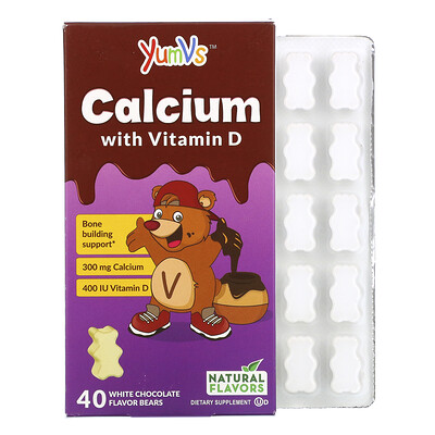 YumV's кальций и витамин D, белый шоколад, 40 мишек