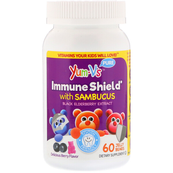YumV's, Иммунная защита с бузиной, великолепный ягодный вкус, 60 желейных мишек