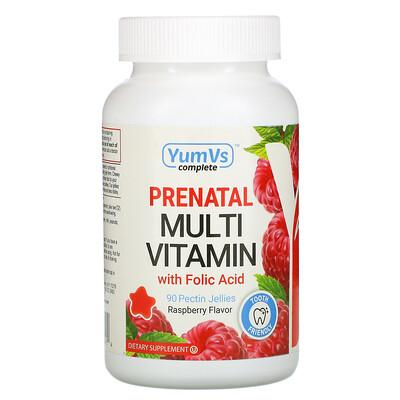 YumV's PreNatal Multivitamin with Folic Acid, Raspberry, 90 Pectin Jellies