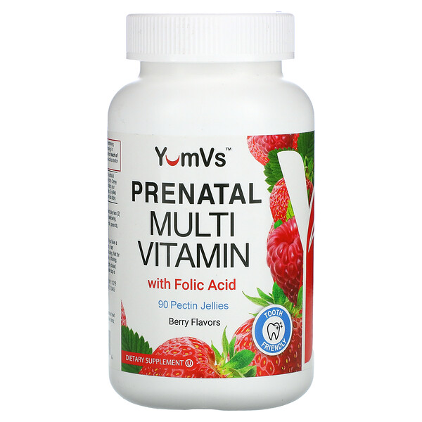 YumV's‏, PreNatal Multivitamin with Folic Acid, Raspberry, 90 Pectin Jellies