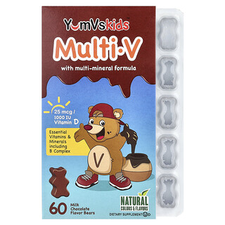 YumVs, Niños, Suplemento multivitamínico con fórmula multimineral, Chocolate con leche, 60 ositos