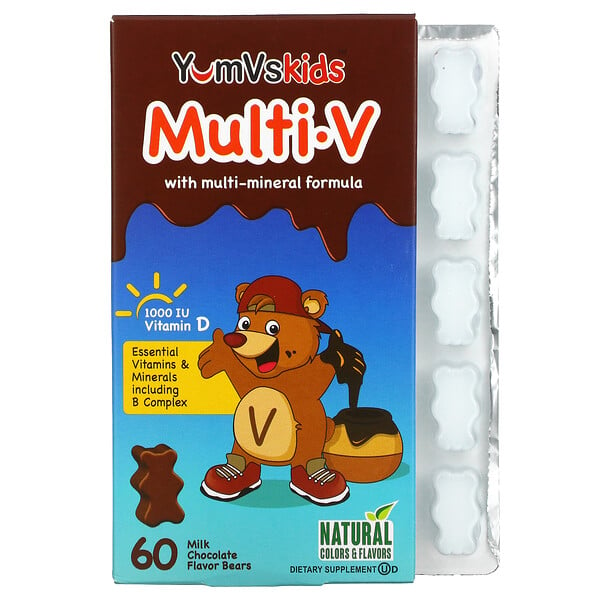 YumV's, Multi V dengan Formula Multi-Mineral, Cokelat Susu, 60 Tablet Kunyah Bentuk Beruang