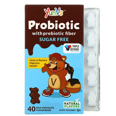 

YumV's пробиотик с пребиотической клетчаткой, молочный шоколад, без сахара, 40 мишек