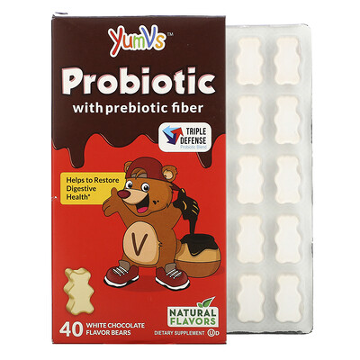 YumV's Пробиотик с пребиотической клетчаткой, со вкусом белого шоколада, 40 мишек
