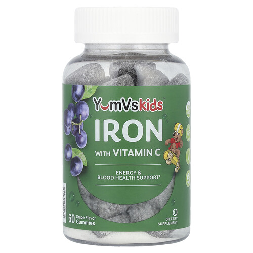YumVs, Iron with Vitamin C Gummies, Fruchtgummis mit Vitamin C, Traube, 60 Fruchtgummis