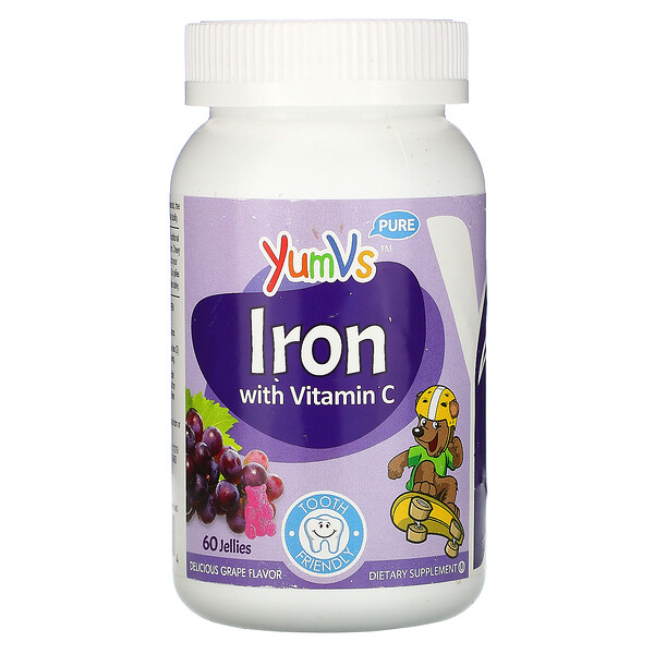 YumV's, Pure, железо с витамином C, виноград, 60 желейных конфет