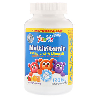 Yum-V's, Мультивитаминная формула с минералами, фруктовый вкус, 120 желатиновых медвежат