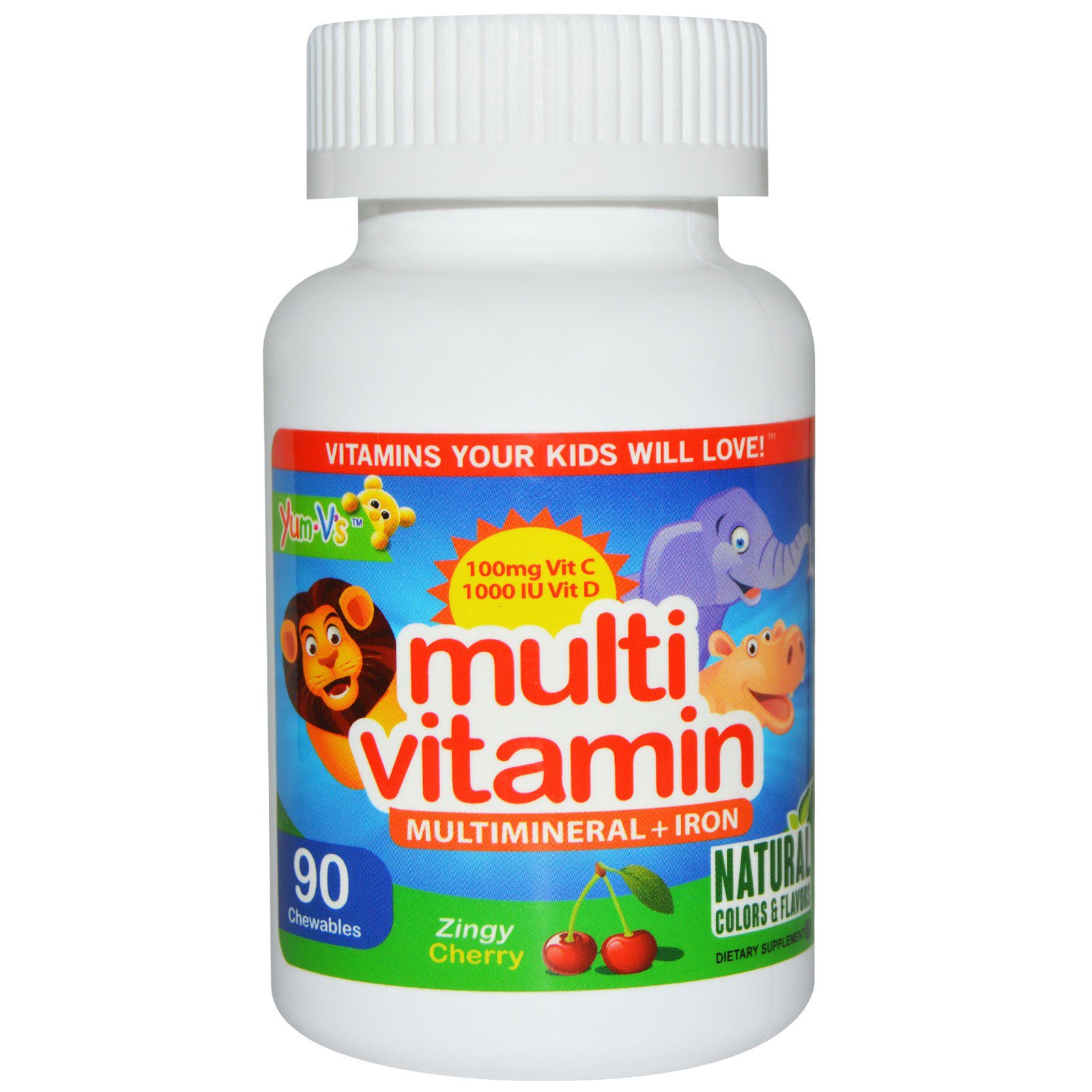 Yum-V's, Мультивитамин, мультиминерал + железо, вишня, 90 конфет