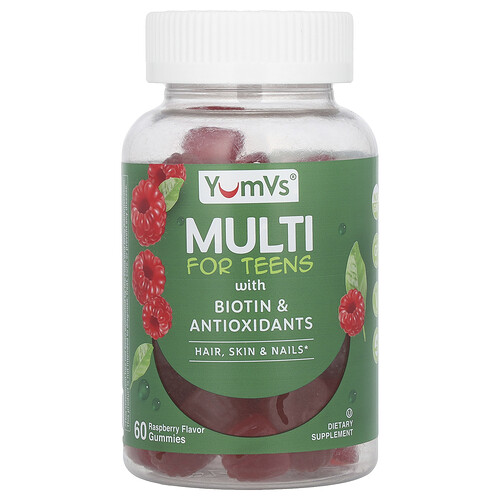 YumVs, Multi For Teens Gummies with Biotin & Antioxidants, Fruchtgummis mit Biotin und Antioxidantien für Teenager, Himbeere, 60 Fruchtgummis