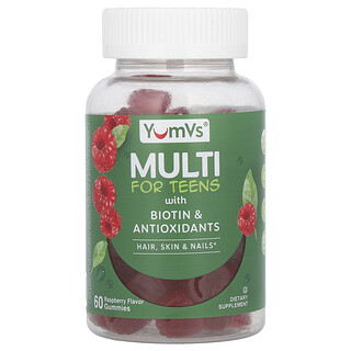 YumVs, Gomitas multivitamínicas para adolescentes con biotina y antioxidantes, Frambuesa, 60 gomitas