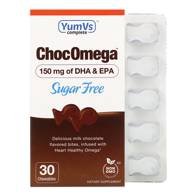 YumV's ChocOmega, DHA & EPA, Delicious Milk Chocolate Flavor, Sugar Free , 150 mg, 30 Chewables