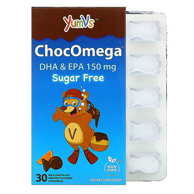 YumV's ChocOmega, DHA & EPA, Milk Chocolate Orange Flavored, Sugar Free, 150 mg, 30 Chewables