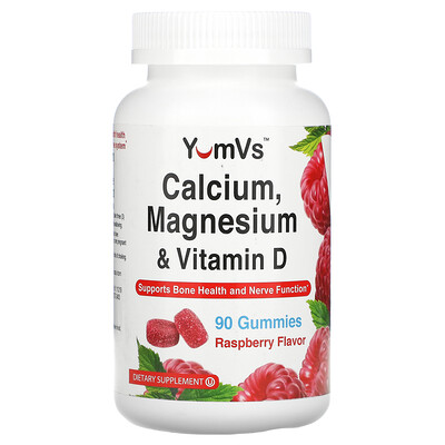 YumV's Calcium, Magnesium & Vitamin D, Raspberry Flavor, 90 Gummies