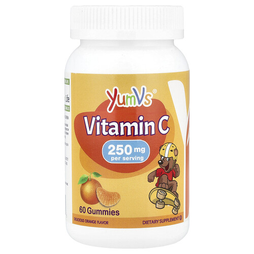 YumVs, Kids, Vitamin C Gummies, Fruchtgummis mit Vitamin C für Kinder, Delicious Orange, 250 mg, 60 Fruchtgummis