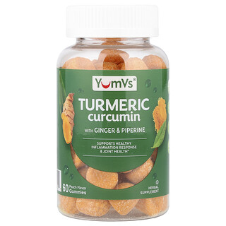 YumVs, Gomitas con curcumina y cúrcuma con jengibre y piperina, Melocotón, 60 gomitas