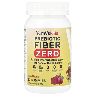 YumVs, Prebiotic Fiber Zero, präbiotische Ballaststoffe, Beere, 4 g, 60 Fruchtgummis (2 g pro Fruchtgummi)