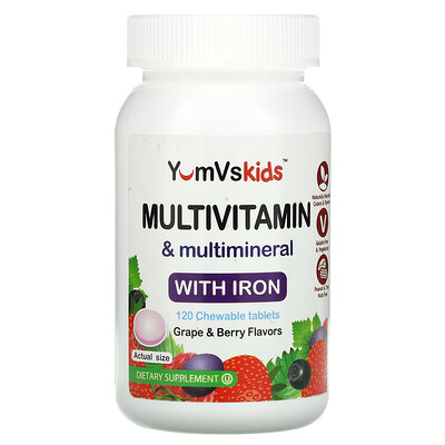 YumV's Multivitamin & Multimineral With Iron, Grape & Berry Flavor, 120 Chewable Tablets