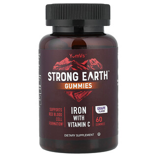 YumVs, Strong Earth gumové bonbony, železo s vitamínem C, hrozny, 60 gumových bonbonů