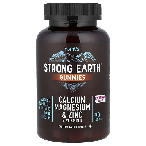 Yumvs Strong Earth™ Gummies, Calcium, Magnesium & Zinc + Vitamin D, Raspberry, 90 Gummies