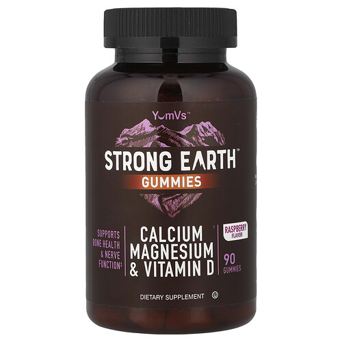 YumVs, Strong Earth™ Gummies, Calcium Magnesium & Vitamin D, Raspberry, 90 Gummies