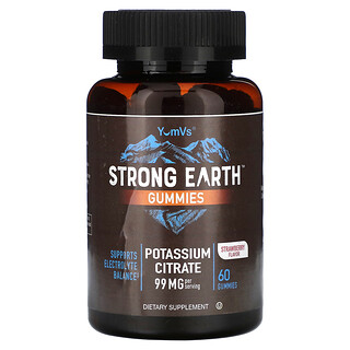 YumVs, Strong Earth 软糖，柠檬酸钾，草莓味，99 毫克，60 粒软糖（每粒软糖 49.5 毫克）