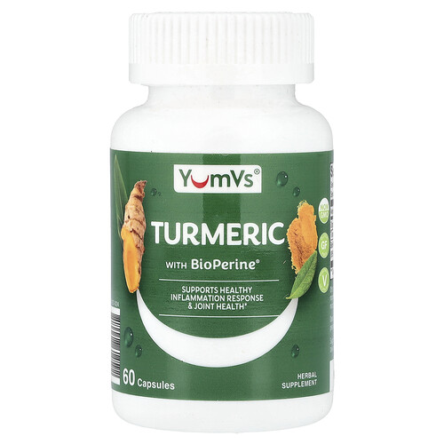 얌-V YumVs, BioPerine® 함유 강황, 캡슐 60정